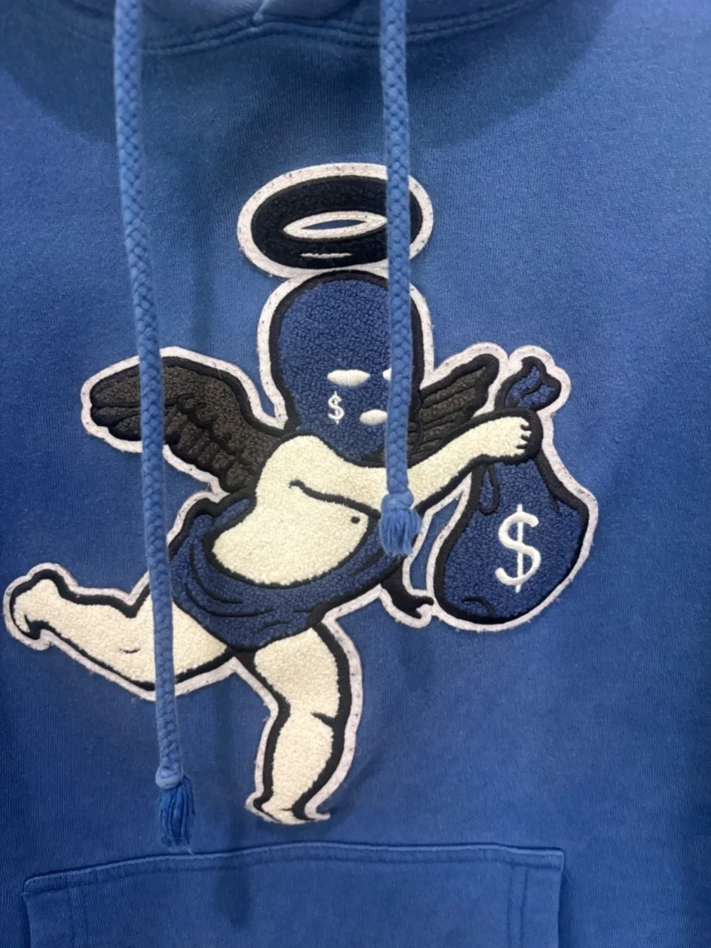 Hasta Muerte Ski Mask Angel Hoodie Large Royal Blue Chenille Patch Heavyweight